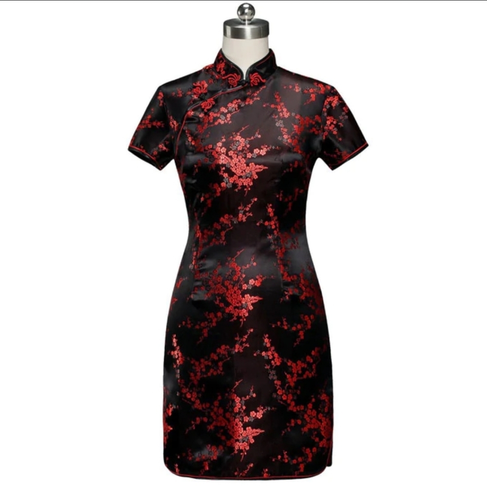 Plumb Flower Cheongsam Dress